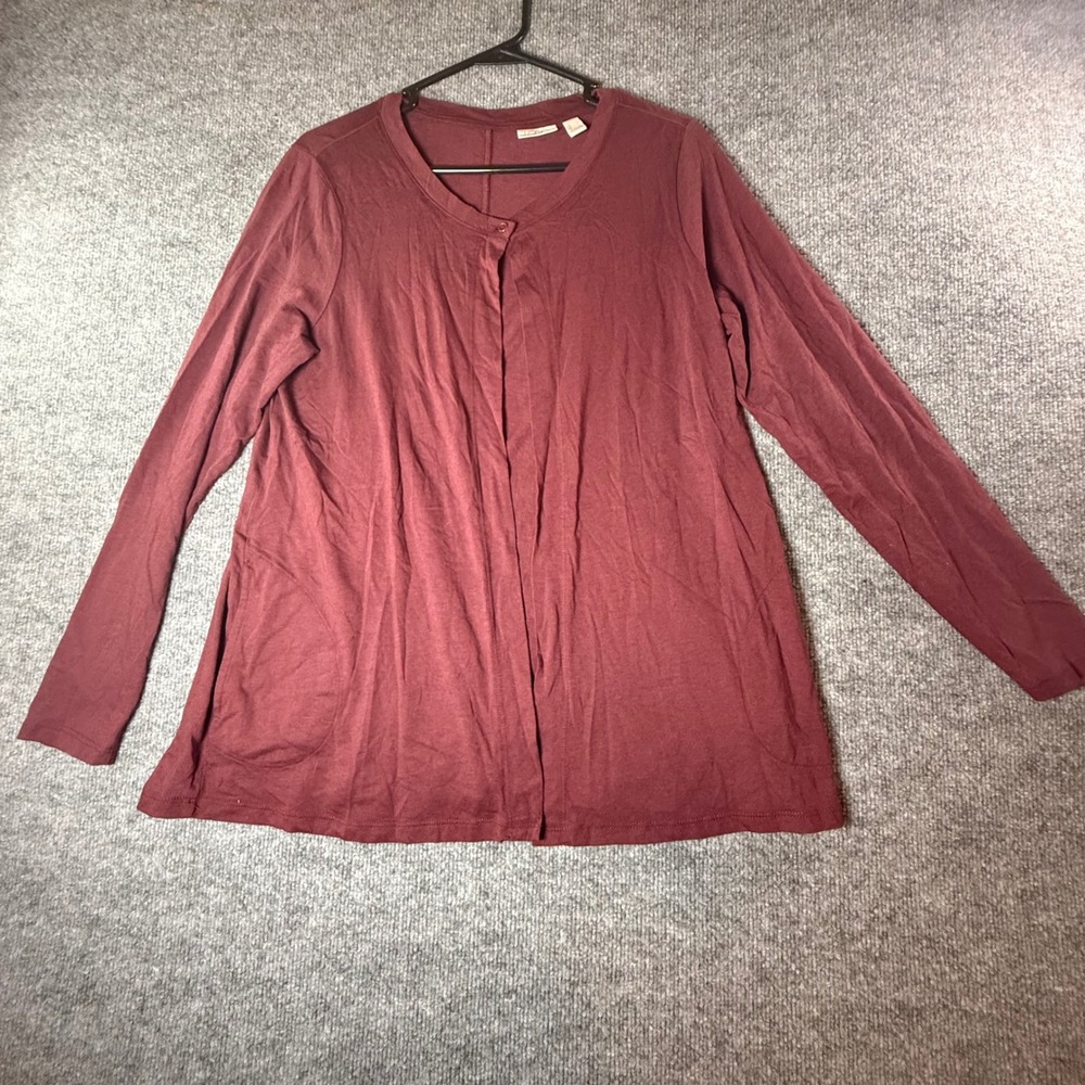 LOGO Lori Goldstein Burgundy Cotton‎ Modal Long Sleeve Open Front Cardigan M